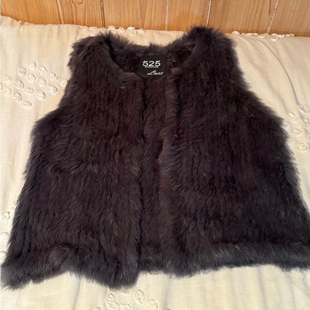 525 LUXE rabbit fur vest size small grey